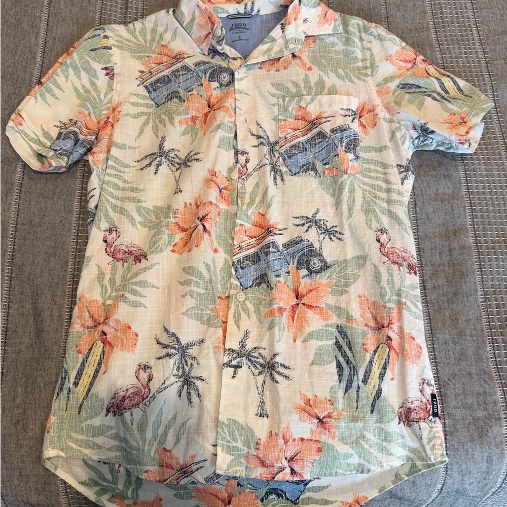 Izod Men's Tropical Print Casual Shirt - Orange, Green, Blue